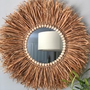 Latte Brown Handmade Round Shape Raffia With Unfinished Wood beaded, Gift, Boho